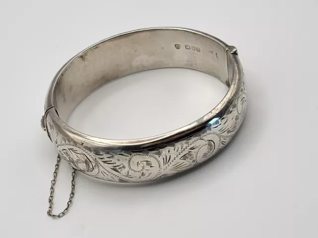 Sterling Silver Hinged Bangle Etched Chester 1961