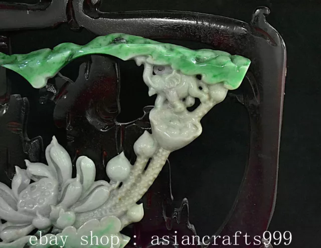 14.4" China Natürliche Jadeit geschnitzt Lotus Lotus Wurzel Mond Elefant Statue 2