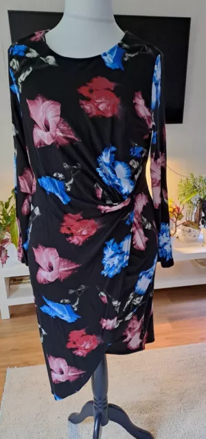 So Fabulous Black Pink Blue Jersey Floral Faux Wrap Crossover Dress Plus Size 22