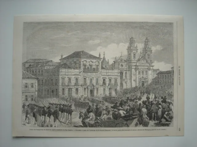 Gravure 1858.  Bresil. Palais De L’empereur Du Bresil Et Eglise Catholique Rio D