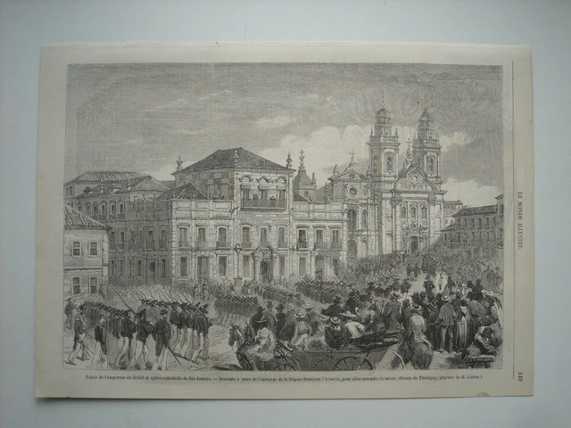 Gravure 1858.  Bresil. Palais De L’empereur Du Bresil Et Eglise Catholique Rio D
