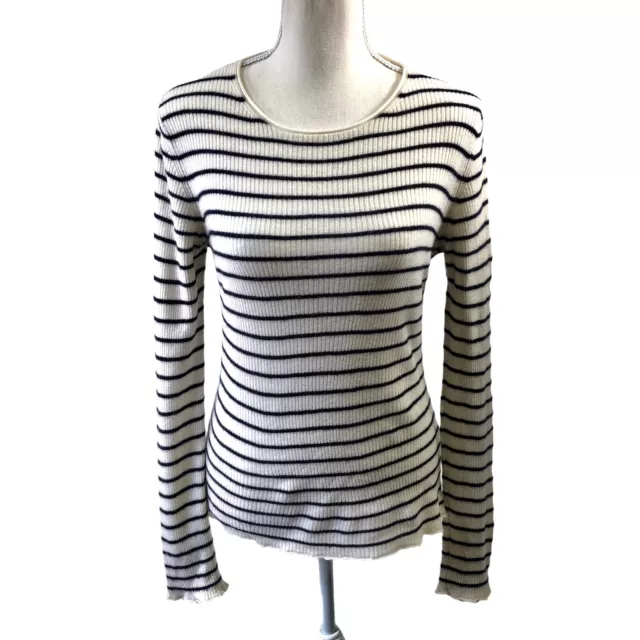 Vince Ivory Black Striped Long Sleeve Sweater Womens Size L