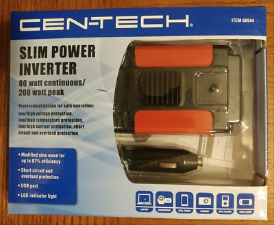 Cen-Tech Slim Power Inverter 80 Watt Continuous 200 Peak New In Original Package