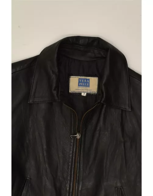 VINTAGE Womens Crop Leather Jacket UK 10 Small Black Leather CF19 3