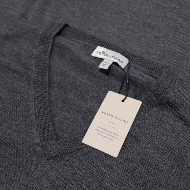 Peter Millar NWT V-Neck Sweater Size 2XL US In Solid Gray Wool Blend