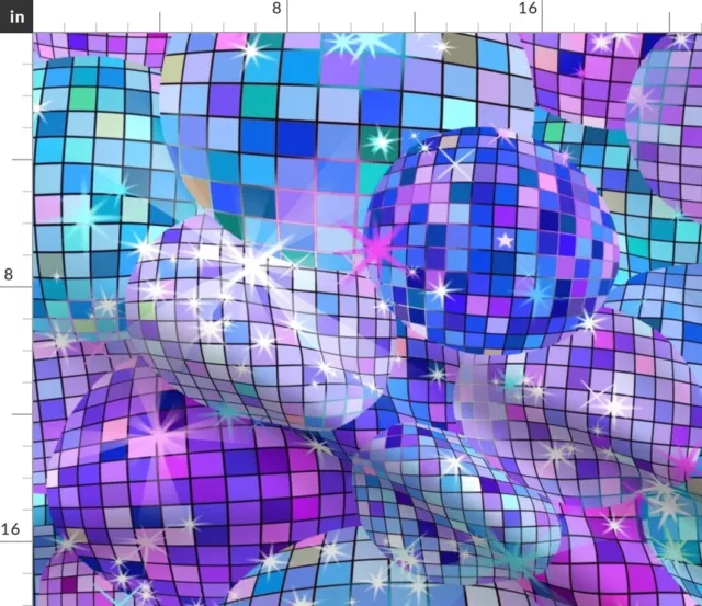 DiscoBall Lights Stars Retro Purple Turquoise 70S Spoonflower Fabric by the Yard