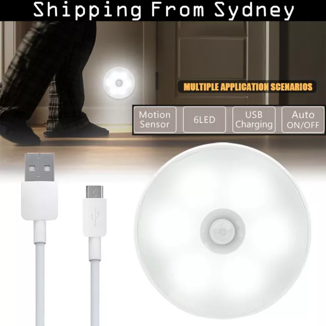 LED Night Light USB Rechargeable Wall Mount Body Induction Lamp Motion Sensor AU