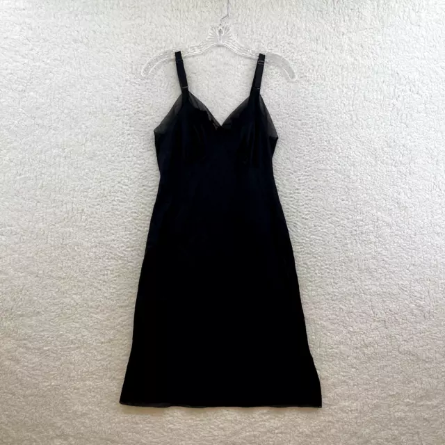 Vintage Kayser Black Nylon Mesh Trim Lingerie Midi Slip Dress Womens S Small 34