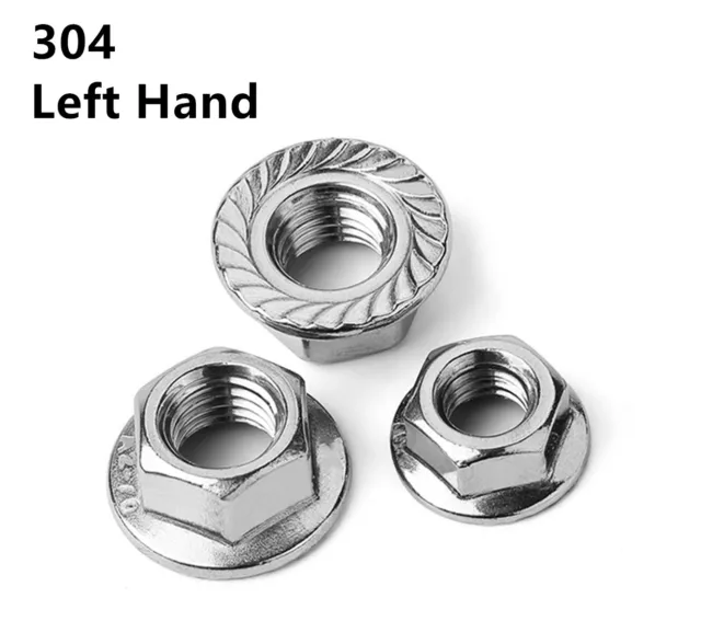 Left Hand Thread 304 Stainless Steel Hex Flange Nuts Serrated Lock Nut M5 M6-M12