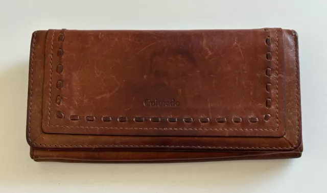 Colorado Women's Large Fold Brown Genuine Cow Leather, 2 Section Wallet