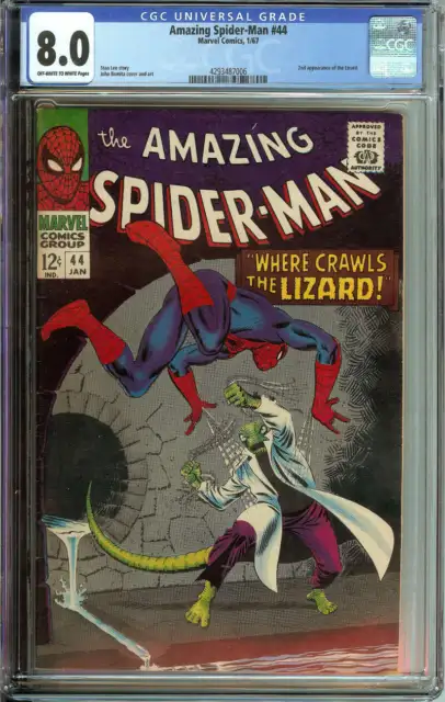 Amazing Spider-Man #44 Cgc 8.0 Ow/Wh Pages // 2Nd Appearance Of The Lizard 1967