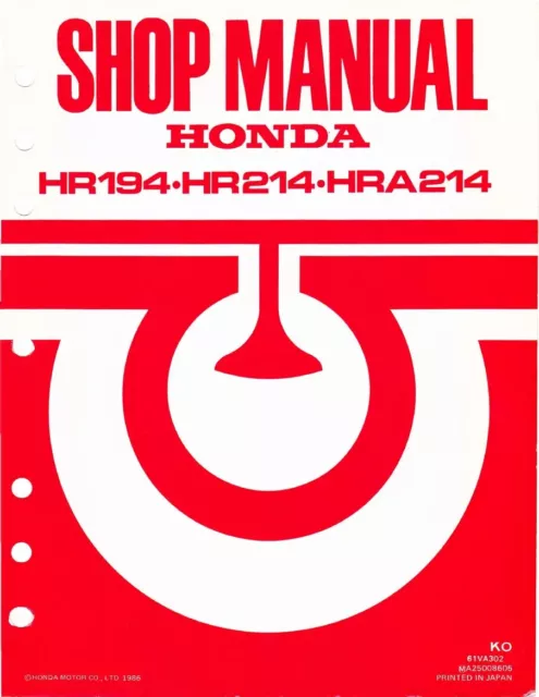 HONDA PXA SXA Walk Behind Lawn Mower HR194 HR214 HRA214 Service Repair Manual 169.95 PicClick