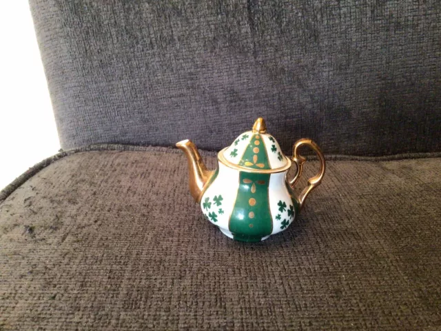 Miniature Green & White Shamrock Porcelain Tea Pot