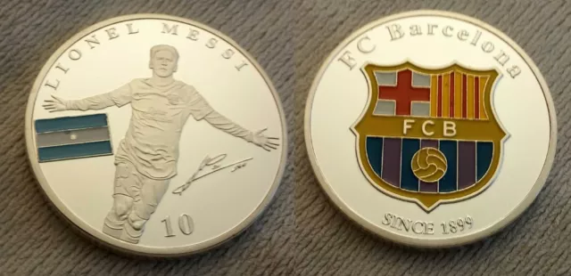 Moneda de Plata Lionel Messi Barcelona Argentina Firmada Nou Camp Cataluña Español 2