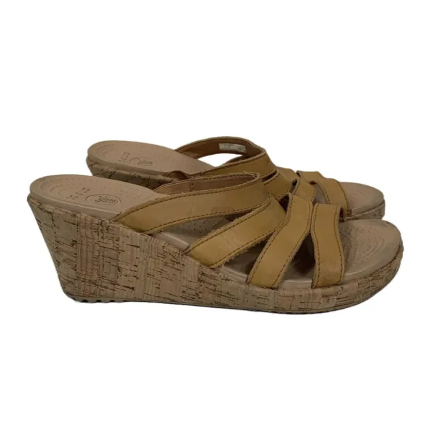 Crocs Women’s A-Leigh Leather Wedge Sandals Beige - Size 8