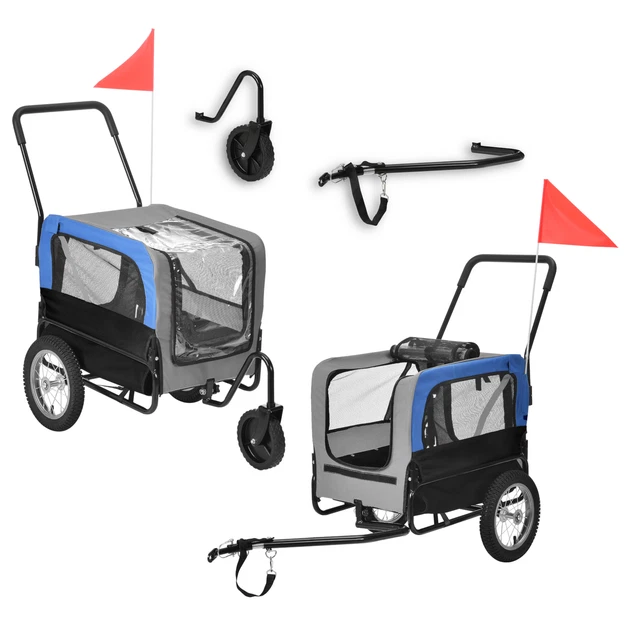 Remolque de bicicleta 2 en 1 remolque corredor remolque perro transporte perros azul