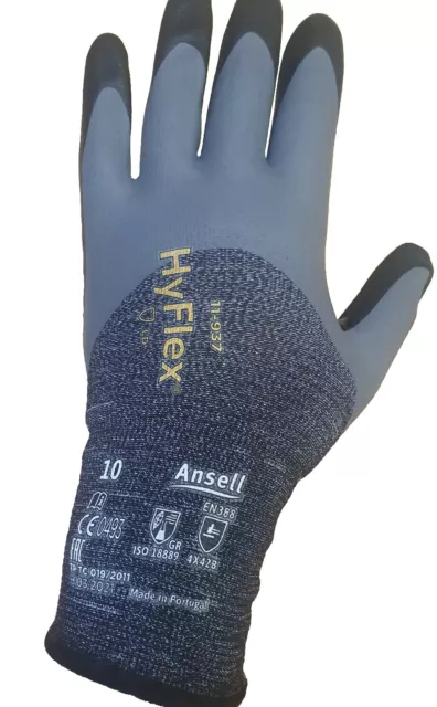 12 Paar Ansell Hyflex 11-937 Öel Schnitt-schutz Arbeits-handschuhe Montage Gr 10