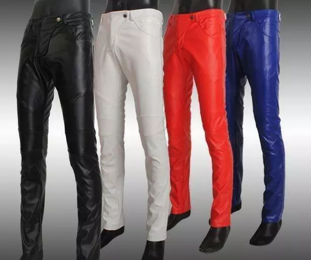 Mens Skinny Pu Leather Slim Fit Trousers Stylish Punk Rock Motorcycle Pants New