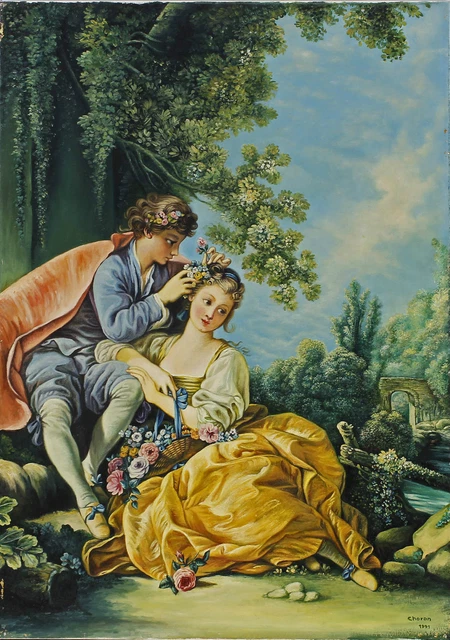 8860067 Pintura Al Óleo Gaston Choron Liebeleiszene Estilo Rococó