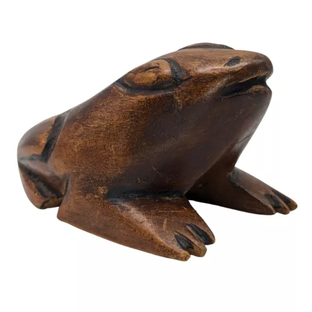 Primative Vintage Hand Carved Wooden Frog Toad Figure Sculpture Paperweight