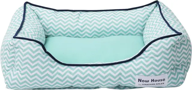 Now House for Pets by Jonathan Adler Teal Chevron Cuddler Dog Bed, Small 3
