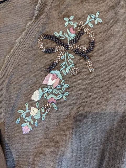 BNWT Kensie Womens Tie Front Embroidered Cardigan Sz L Brown Flowers 3