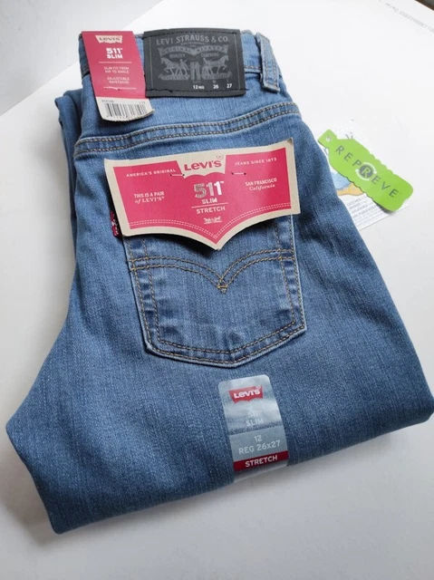 Jeans elasticizzati Levi's 511 giovani W26x 27 denim blu aderenti comfort sorbtex NUOVI