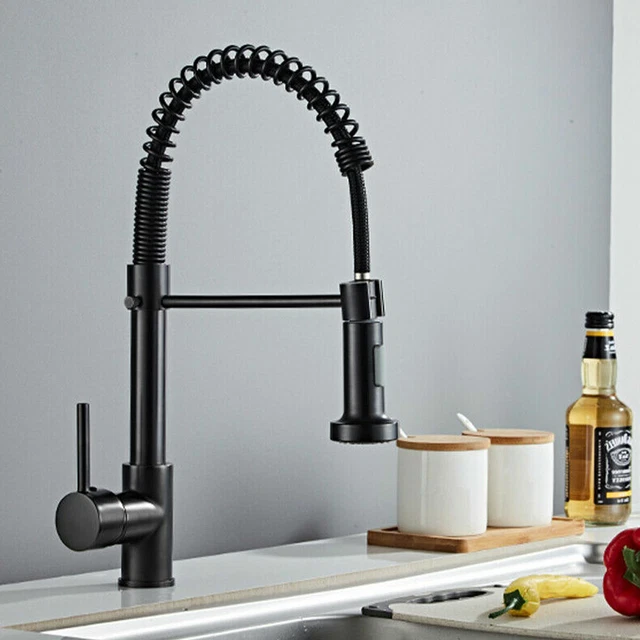 Monobloc Kitchen Sink Mixer Tap with Pull Out Hose Spray Single Lever Matt Black