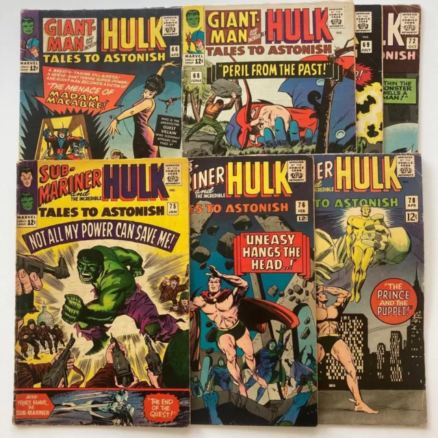 Tales To Astonish, Hulk  Lot of 7 Issues# 66, 68, 69, 72, 75, 76, 78  (1965/66)