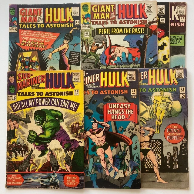 Tales To Astonish, Hulk  Lot of 7 Issues# 66, 68, 69, 72, 75, 76, 78  (1965/66)