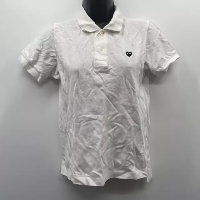 Comme Des Garcons PLAY Short Sleeve Black Heart Logo White Polo Shirt Boy Size M