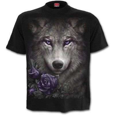 Spiral Direct WOLF ROSES FRONT PRINT T-SHIRT/Wolves/Tribal/Native/Unisex/Top/Tee