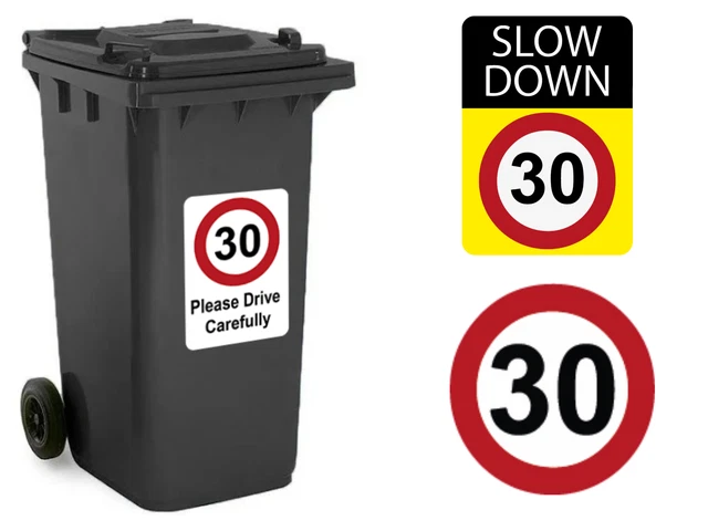 30 mph Speed Reduction Wheelie Bin Stickers x 2 Pack