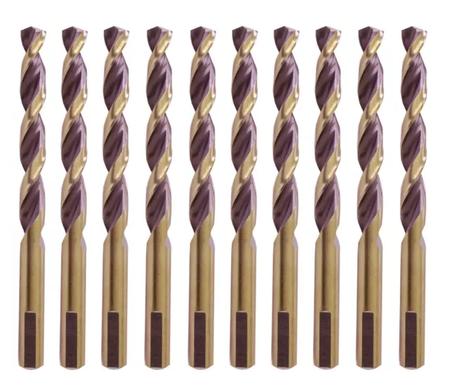 10Pc 1/8" HSS Drill Bit Parabolic Gold/Black Jobber 3 Flat Shank for Steel Metal