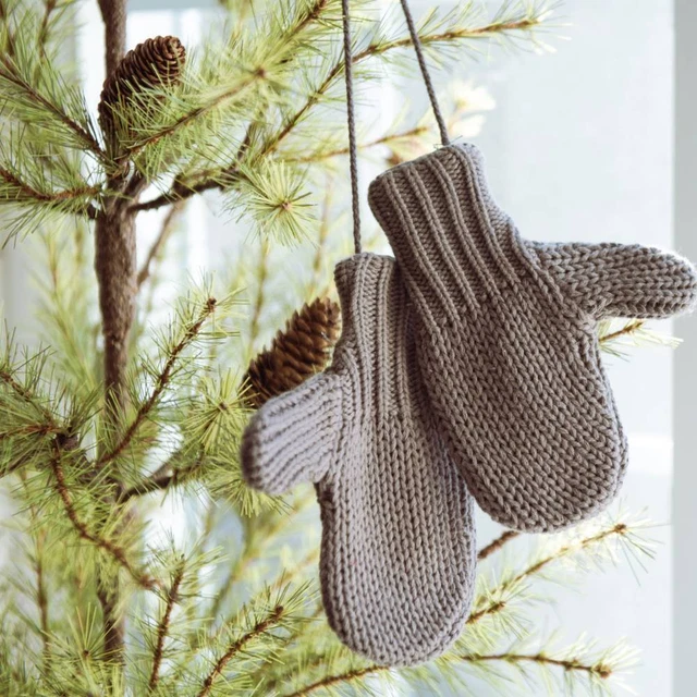 Hanging Mittens Pair Holiday Tree Ornament or Christmas Decor, 7 x 4.5 in, Gray