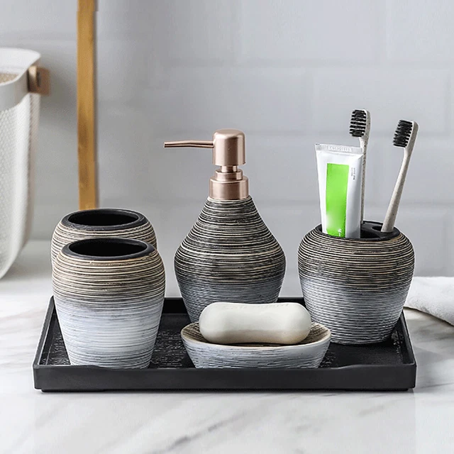 5PCS Bathroom Accessories Set Lotion Dispenser Holder Ceramic hotel bathroom