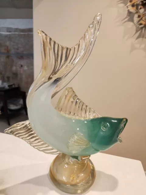 Vintage Murano Art Bollicine Glass Italian Alfredo Barbini Koi Fish 15" Tall MCM