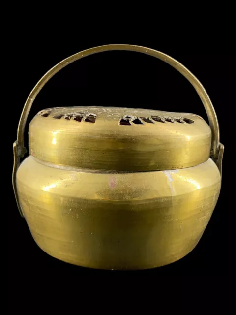 Asian Antique 19th C. Chinese Brass Bronze Metal Incense Burner or Hand Warmer