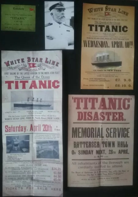 5 Titanic Item's *(Inc. 3 Posters , 1 Photo Of The Captain And The Launch Card)*