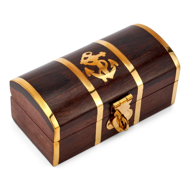 10x5x4,5 cm scrigno naturale legno con ottone decorato scrigno chiudibile a chiave