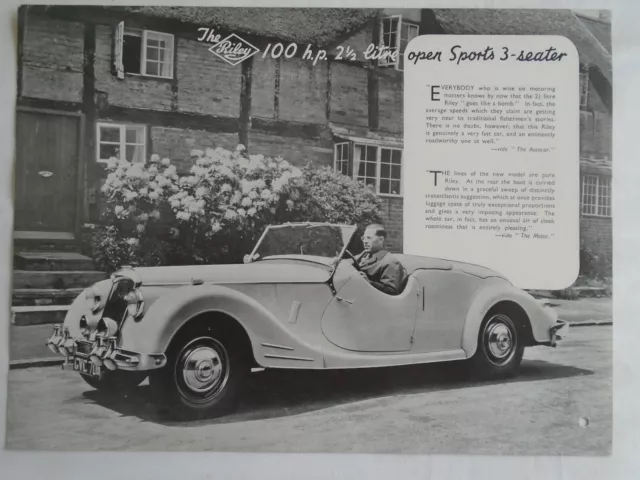 Riley 100hp 2 1/2 Litre Open Sports 3 Seater brochure c1949 English text