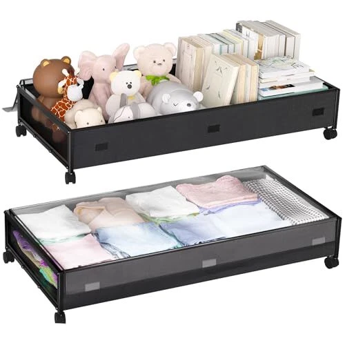 UNDER BED STORAGE with Wheels, 50L Large Metal UnderBed Shoe Storage £