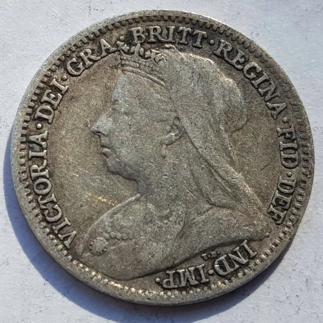 1901 Victoria Veiled Head Threepence Silver Coin