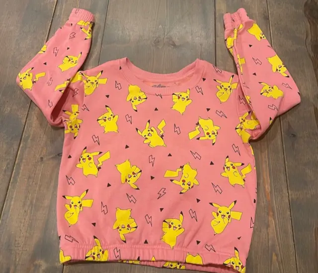 Pokemon 2022 Girl’s Long Sleeve Pikachu All Over Print Pink Sweatshirt L (10-12)