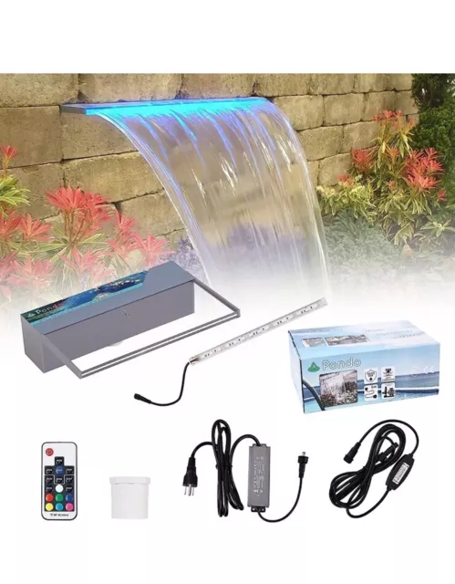 PONDO 12” Waterfall LED Color Lights Patio Pool Waterfall Spillway Kit