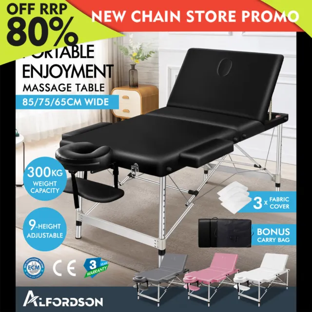 ALFORDSON Massage Table 3 Fold 65/75/85cm Foldable Portable Bed Aluminium Desk
