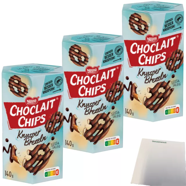 Nestle Choclait Chips Knusperbrezeln 3er Pack 3x140g Packung usy Block