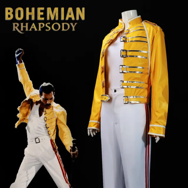 Queen Lead Vocals Freddie Mercury Cosplay Costume Yellow Leather Jacket Coat