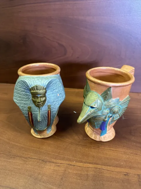 1994 Applause Stargate Set of 2 Collector Figural Mugs Ra & Horus Egyptian Gods