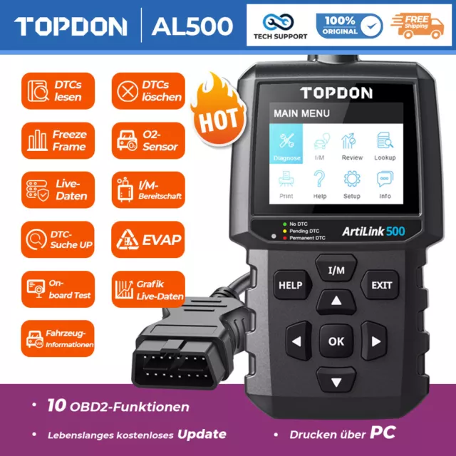 TOPDON AL500 Profi Auto OBD2 Diagnosegerät KFZ Scanner Fehler Auslesegerät Opel